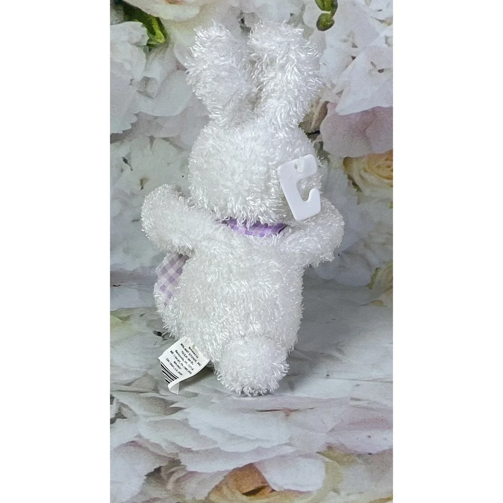 Walmart White Rabbit Plush Stuffed Animal Toy Purple Ribbon Sitting
